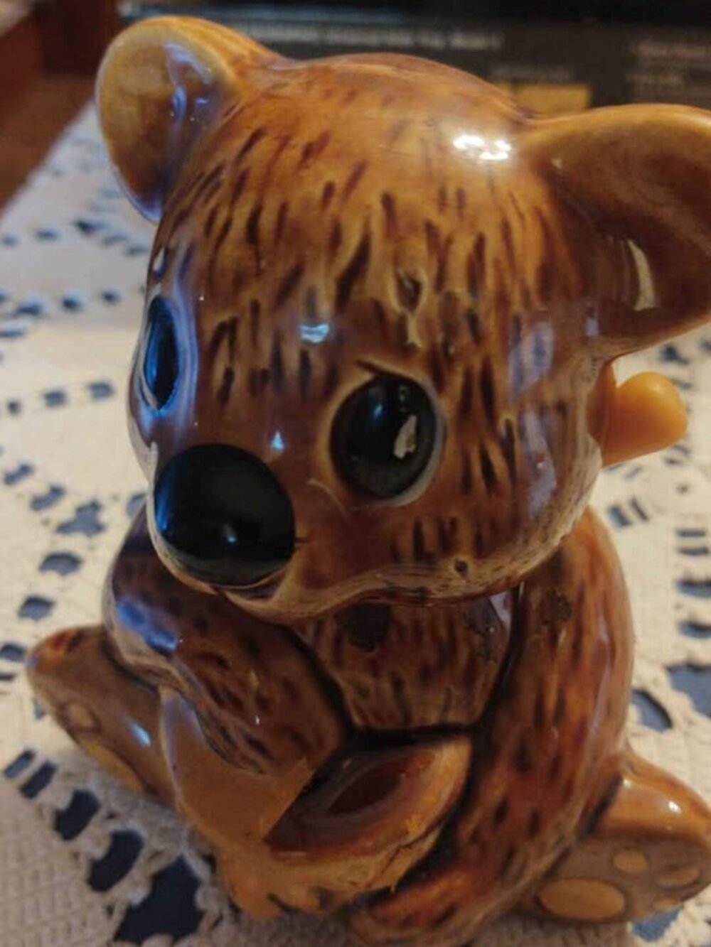 Vintage Ceramic Bear Honey Pot Jar 5.5" Golden Brown Taiwan